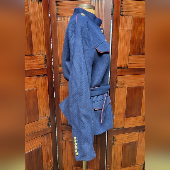 Woman's Banana Republic x Olivia Palermo Belted Military Jacket Navy w/ Red Trim - Picture 3 of 15